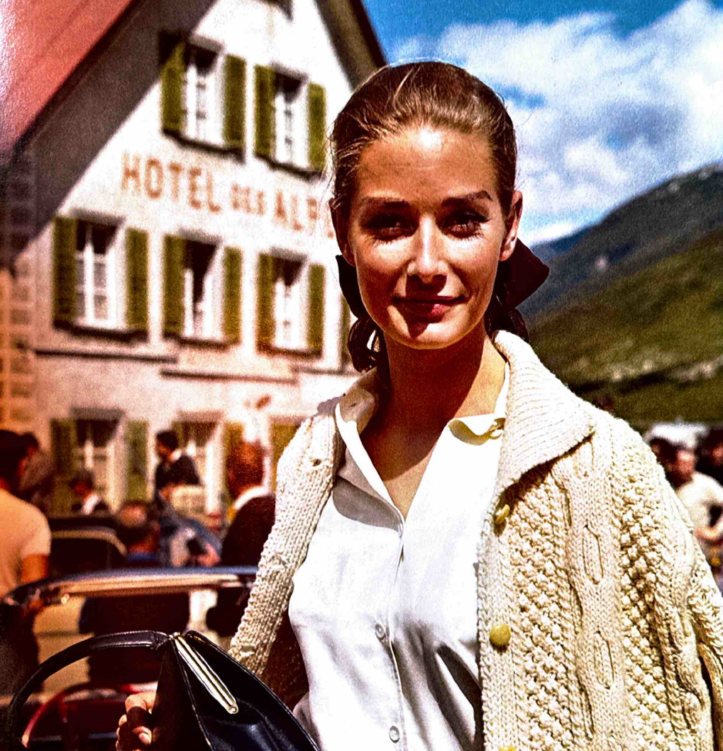 Historical image of the mountain road and film production near Andermatt